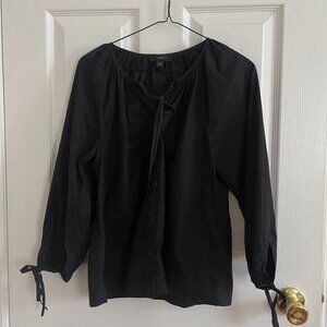 JCrew Womens Button Down Shirt Size XXS Black Peasant Shirt 100% Cotton